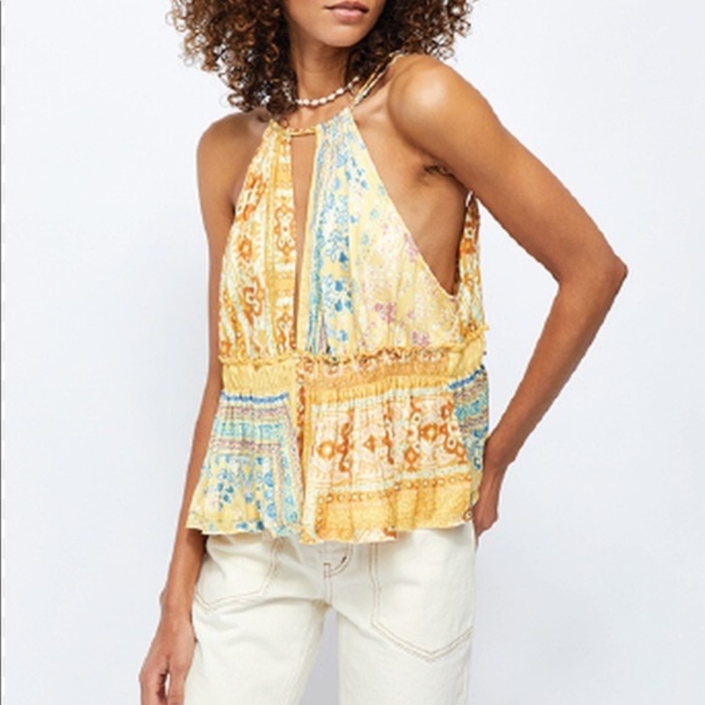 NEW NWT Rachel Roy Free People Bellini Patchwork Tank Open V Tie Accent XS